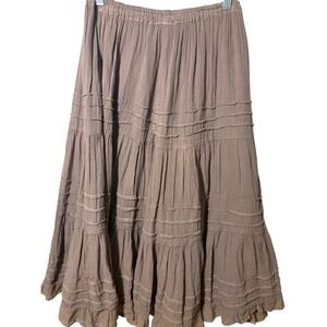 Honest Cotton Brown Tiered Gauze Maxi Skirt Boho Elastic Waist XS/S
